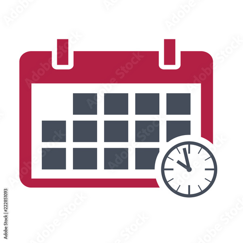 Calendar schedule flat icon, vector design with clock on background