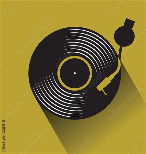 Black vinyl record disc flat concept vector illustration 