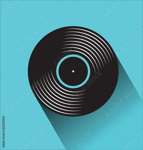Black vinyl record disc flat concept vector illustration 
