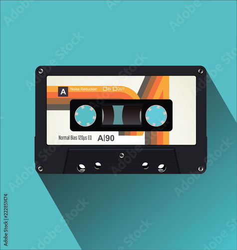 Retro vintage cassette tape flat concept vector illustration