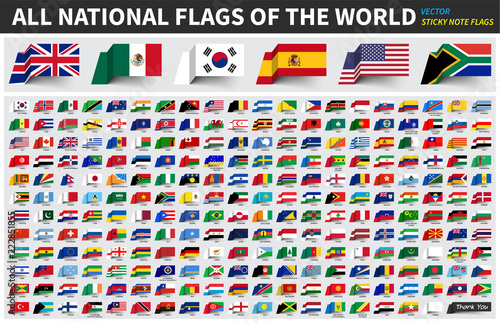 All official national flags of the world . Sticky note design . Vector