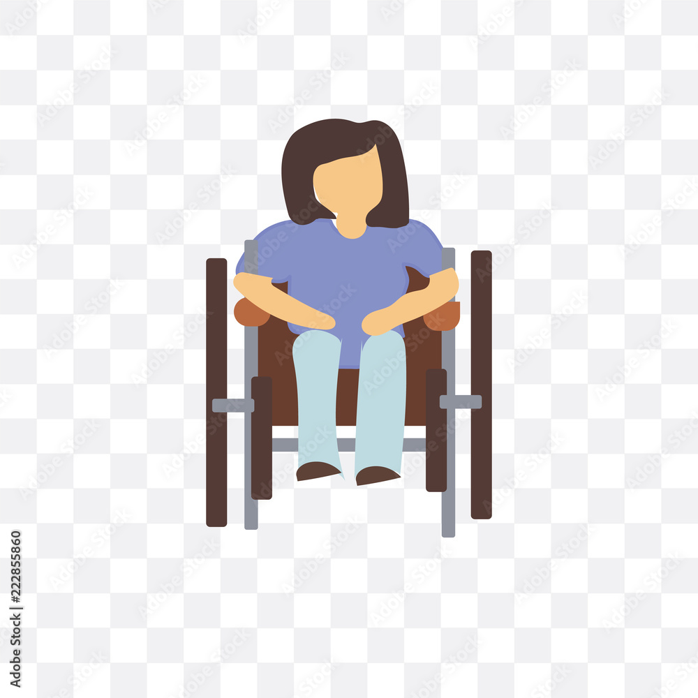 Fototapeta premium disabled woman sitting in wheelchair icon isolated on transparent background. Simple and editable disabled woman sitting in wheelchair icons. Modern icon vector illustration.