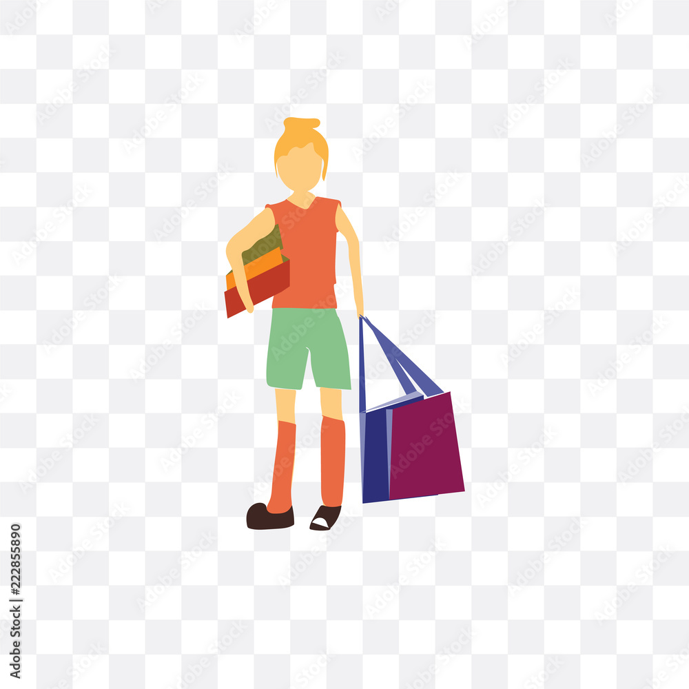 girl with shopping bag icon isolated on transparent background. Simple and editable girl with shopping bag icons. Modern icon vector illustration.