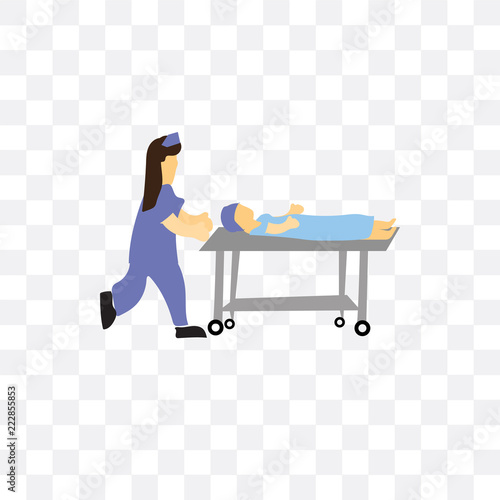 nurse rush patient with stretcher icon isolated on transparent background. Simple and editable nurse rush patient with stretcher icons. Modern icon vector illustration.