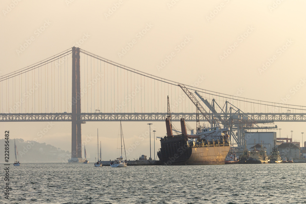 Docked Cargo Ship in the Tagus River