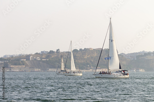 Three Sailboats in the River