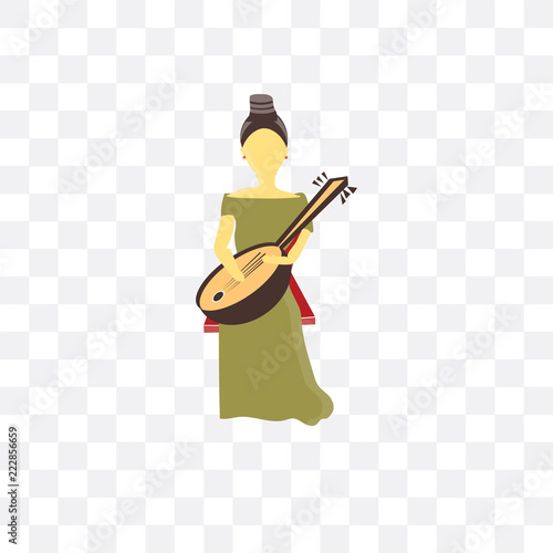 girl playing saz icon isolated on transparent background. Simple and editable girl playing saz icons. Modern icon vector illustration.