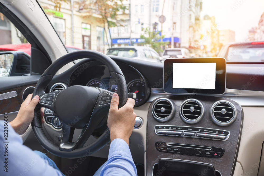 Fototapeta premium Inside of the car. View from inside car.