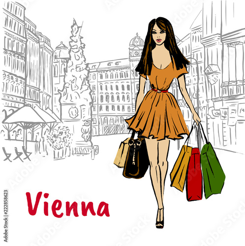 Woman with shopping bags in Vienna
