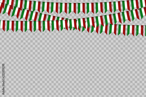Vector realistic isolated party flags for Independence Day in Mexico for decoration and covering on the transparent background. Concept of Viva Mexico.