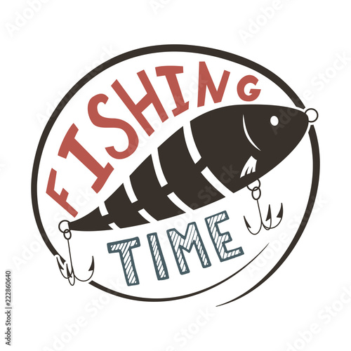 Fishing time. Wobbler lure for fish. Simple logo. Vector illustration