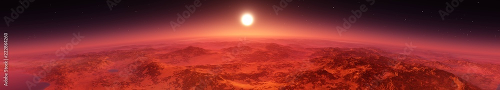 Martian landscape. Panorama of Mars. Alien landscape.
