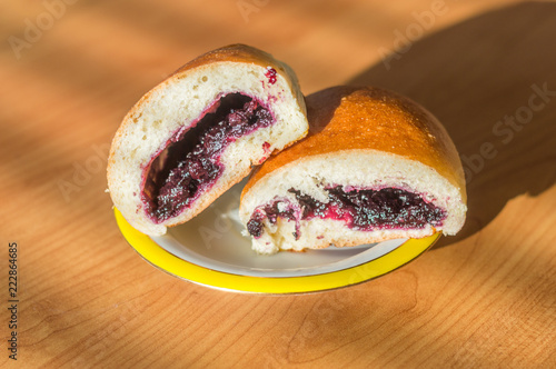 Sweet bilberry bun. Bun filled blueberries.