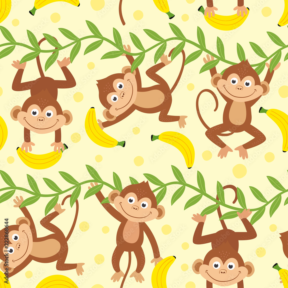 Fotografie seamless pattern with funny monkey hanging from liana  - vector illustration, ep