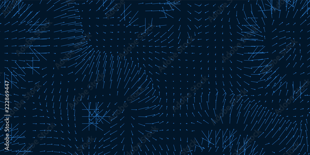 Vector field visualization of forces. Magnetic or gravitational fluctuations chart. Science backdrop with a matrix of arows with magnitude and direction. Flow representation. Interaction. Vector field visualization of forces. Magnetic or gravitational fluctuations chart. Science backdrop with a matrix of arows with magnitude and direction. Flow representation. Interaction.