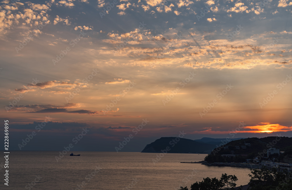 Beautiful sunset over the black sea coast