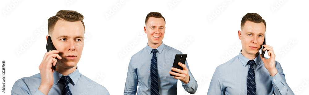 Set from portraits of young office worker isolated on a white background. Set from portraits of young office worker isolated on a white background.