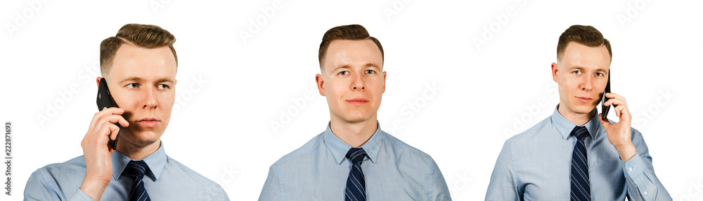 Set from portraits of young office worker isolated on a white background. Set from portraits of young office worker isolated on a white background.