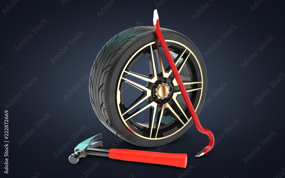 3d illustration of tire fitting equipment isolated on dark background 3d illustration of tire fitting equipment isolated on dark background