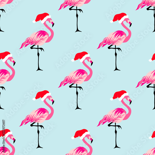 Christmas background with flamingo