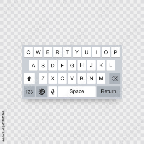Smartphone keyboard, alphabet buttons vector illustration flat style.
