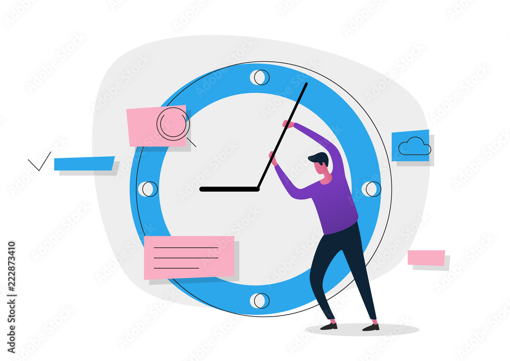 Fototapeta premium Time managment concept banner. Use for web banner, infographics, hero images. Flat vector illustration isolated on white background.