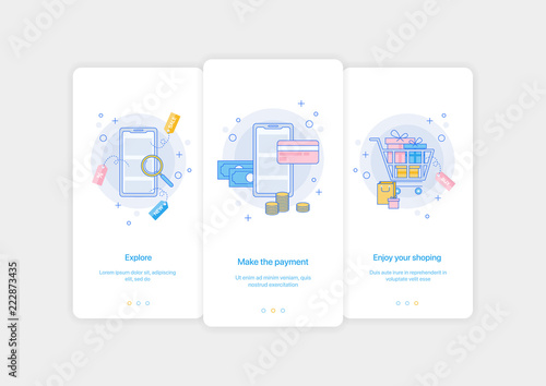 Mobile app intro screens. Application templates concept Vector onboarding illustration flat design