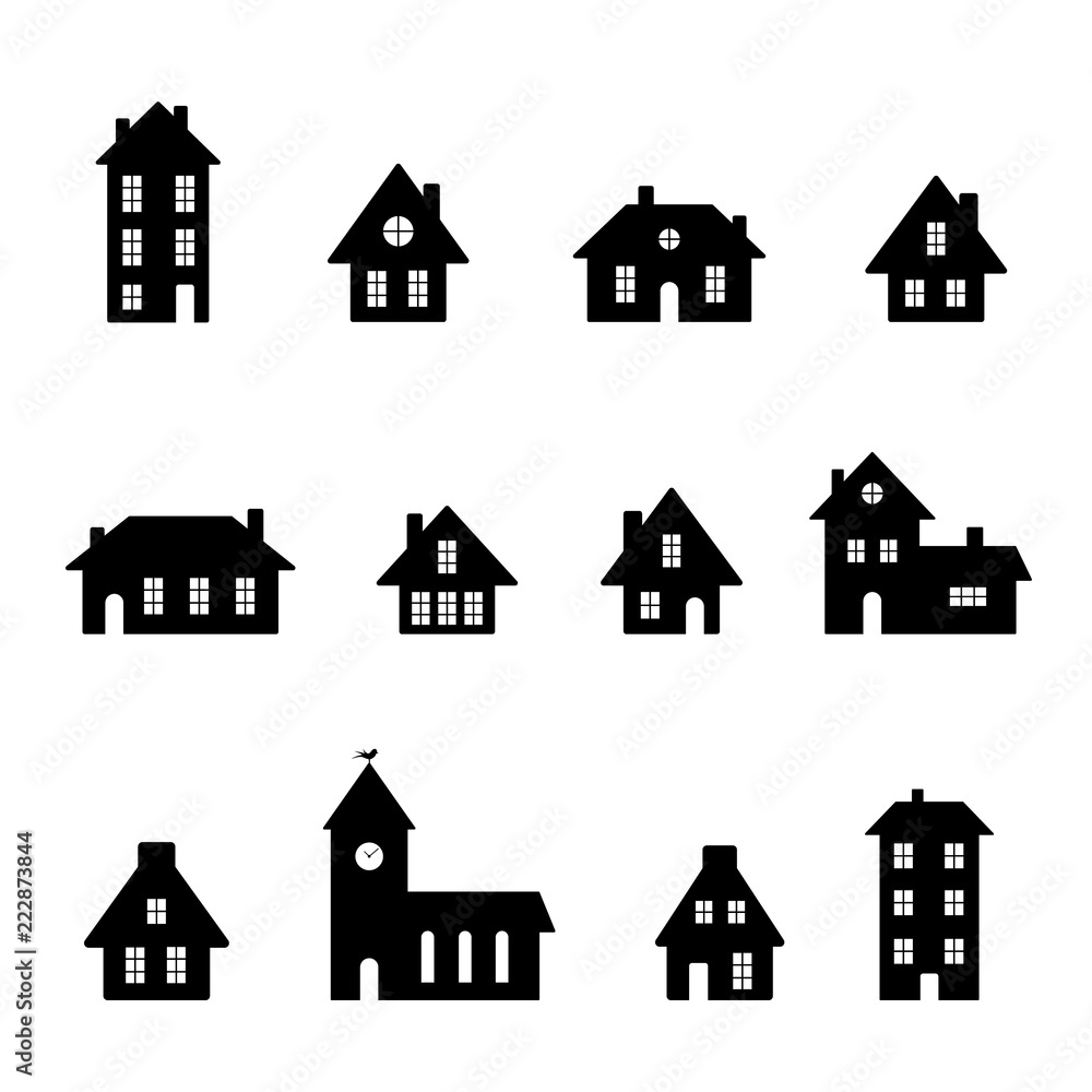 Houses and buildings icon set