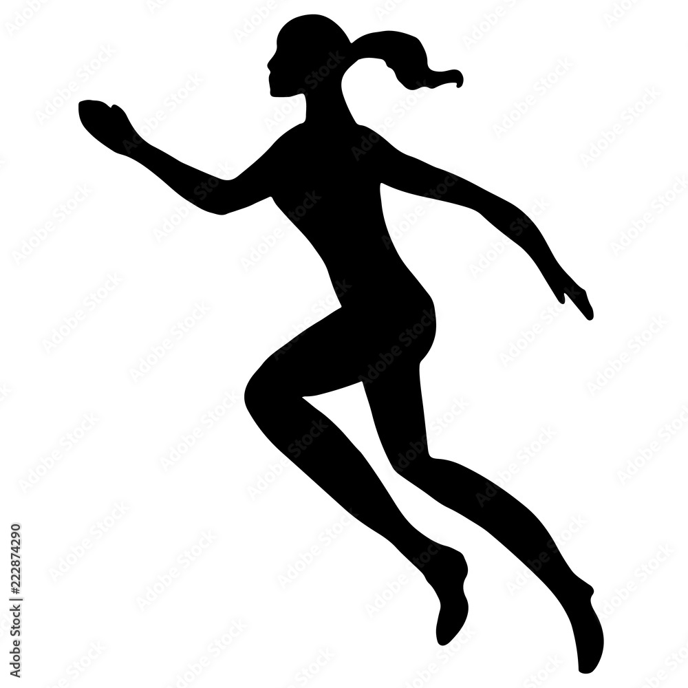 Running woman silhouette. Stylish sports design for banners, advertising, prints, posters, interior, competition, logos. Healthy lifestyle beautiful symbol. Runner, athlete, marathon, cup, prize