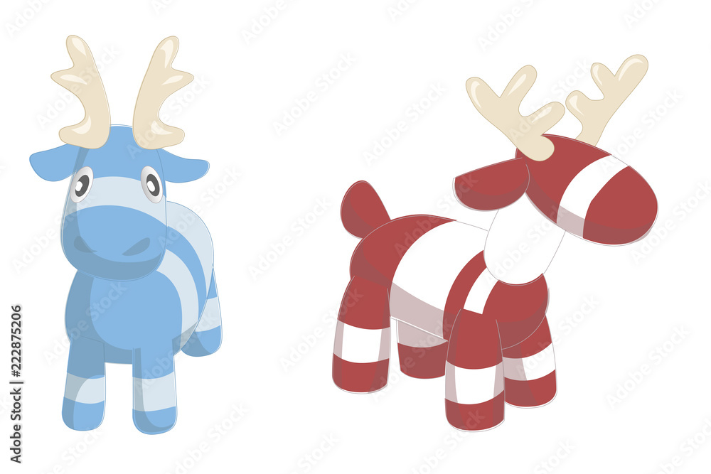 Two cute cartoon deers isolated on white background. Illustration of adorable plush holiday animals. Two cute cartoon deers isolated on white background. Illustration of adorable plush holiday animals.