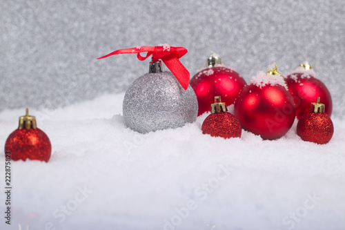 Christmas balls in snow