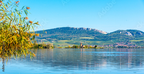 Palava Hills above Nove Mlyny Reservoir on sunny summer day. Palava Protected Landscape Area, Southern Moravia, Czech Republic. photo