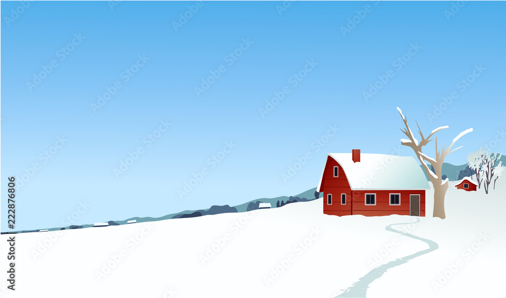 Naklejka premium Christmas winter landscape with small settlement