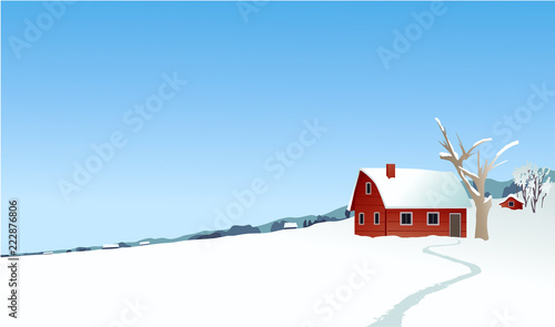 Christmas winter landscape with small settlement