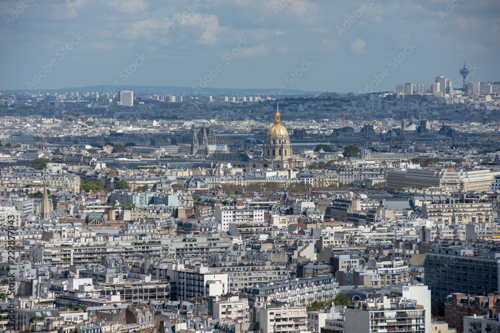 Aerial view of Paris, France,, with the dome of Invalides