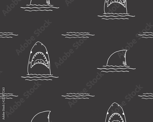 Shark seamless pattern, Hand drawn sketched doodle shark, vector illustration