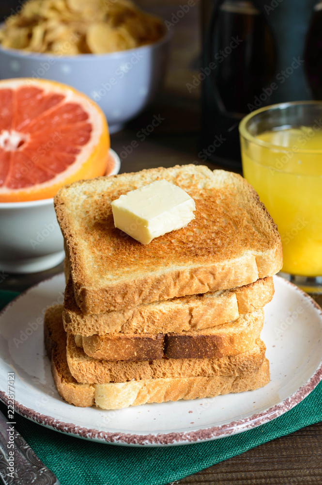 simple toast for breakfast with orange juice simple toast for breakfast with orange juice