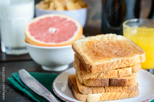 toast for breakfast with orange juice photo