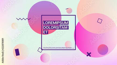 Memphis Minimal Cover Horizontal Vector Template. Neon Gradient Overlay, Small Space Particles Background. Geometric Memphis Design Elements, Horizontal Music Poster. Vintage Elemets Business Design.