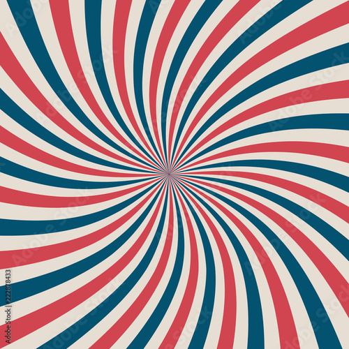 American retro patriotic vector illustration. Concentric stripes in colors of United States flag. Twirl background Labor Day or Patriot day banners and greeting cards.