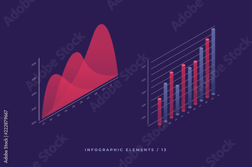 Infographic vector elements. Illustration of data financial graphs or diagrams, information data statistic. Isometric design. Template for presentation, report design, website.