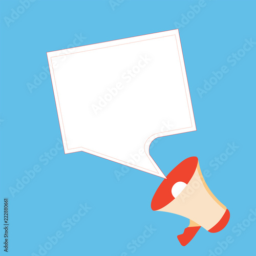 Flat design business Vector Illustration creative concept template copy space text for Ad website promotion esp isolated. Megaphone and Blank Bordered Square Speech Bubble Public Announcement