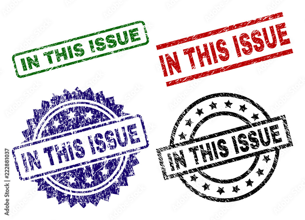 IN THIS ISSUE seal prints with corroded style. Black, green,red,blue vector rubber prints of IN THIS ISSUE title with unclean style. Rubber seals with circle, rectangle, medal shapes. IN THIS ISSUE seal prints with corroded style. Black, green,red,blue vector rubber prints of IN THIS ISSUE title with unclean style. Rubber seals with circle, rectangle, medal shapes.