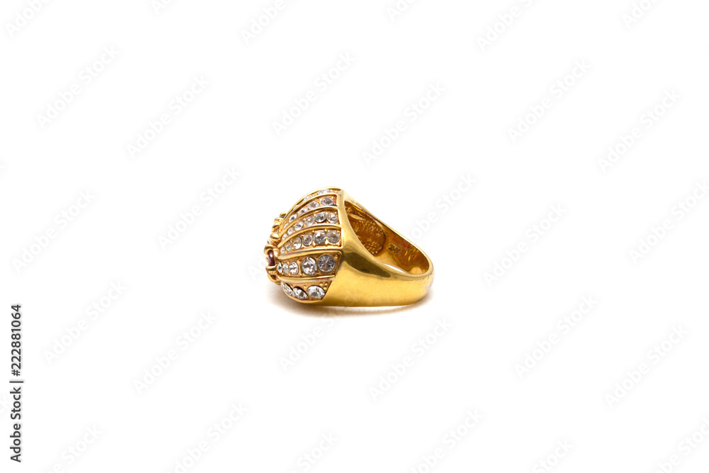 Gold ring with precious stones on white isolated background Gold ring with precious stones on white isolated background