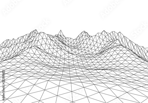Wireframe 3D landscape mountains. Futuristic 3D cartography. 3d landscape. Futuristic 3D cartography. Abstract digital landscape