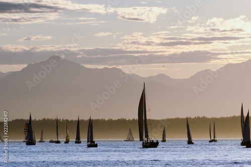 Sailboats and the Olympic Mountains photo