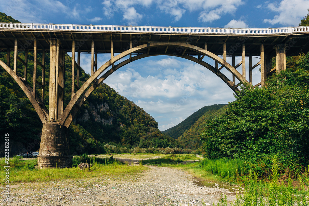 Stone bridge over gorge of river Gumista, Abkhazia