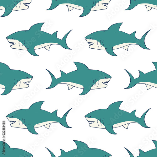 Shark seamless pattern, Hand drawn sketched doodle shark, vector illustration
