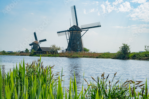 Afternoon view of the famous Kinderdijk winmill village