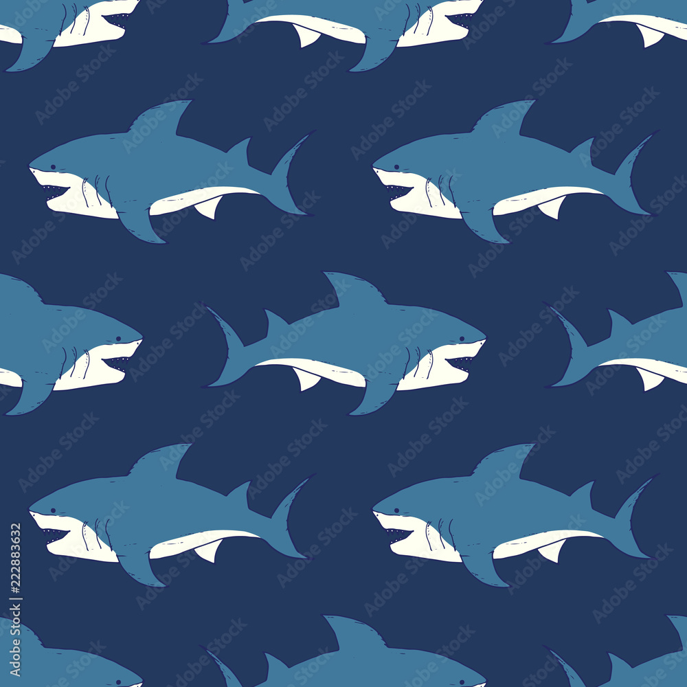 Shark seamless pattern, Hand drawn sketched doodle shark, vector illustration Shark seamless pattern, Hand drawn sketched doodle shark, vector illustration
